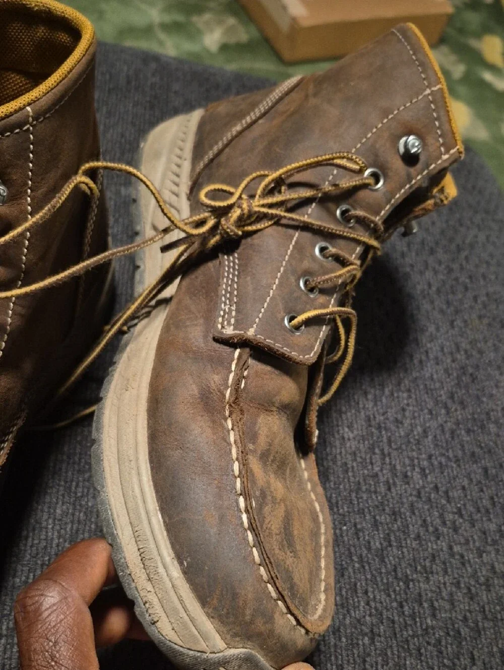 Carhartt Brown Leather Lace-Up Work Boots with Tan Accents - Picture 5 of 9